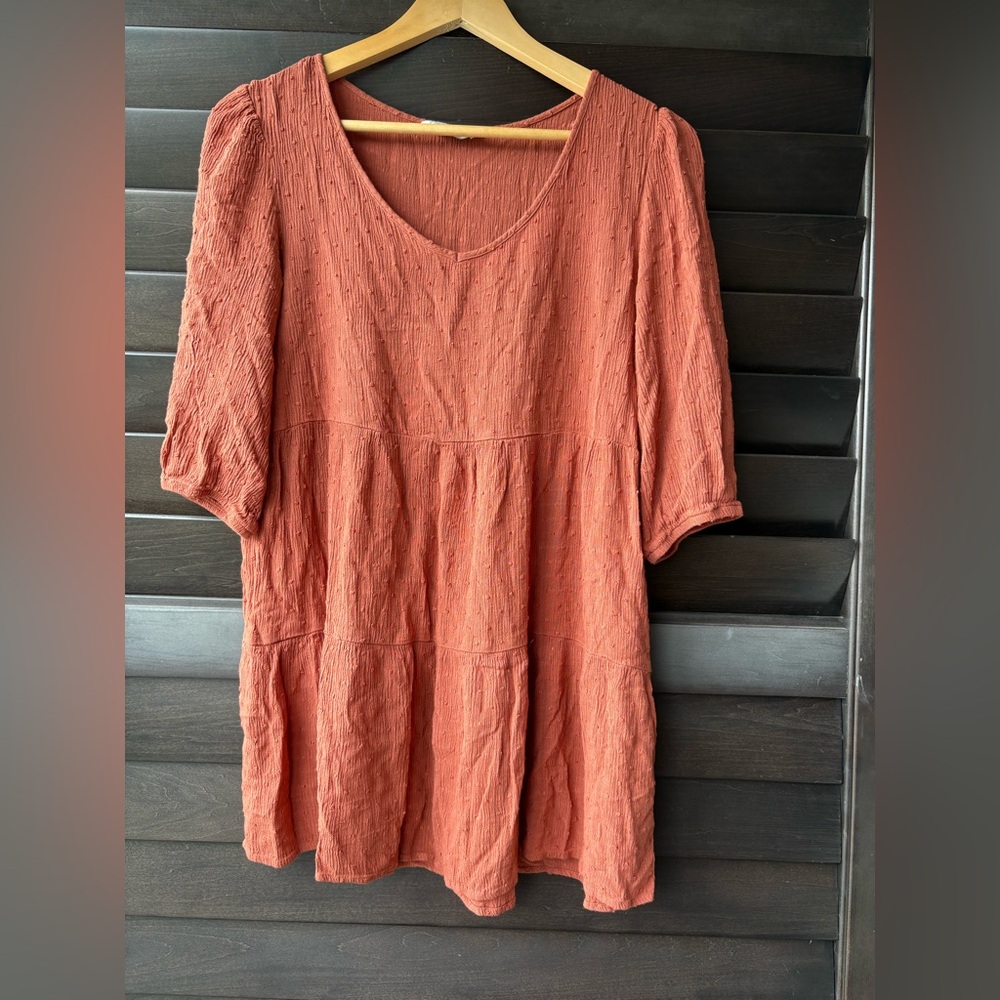 Speechless Rusty Brown Boho Mini Dress Size Large Polka Dots Rayon Boho